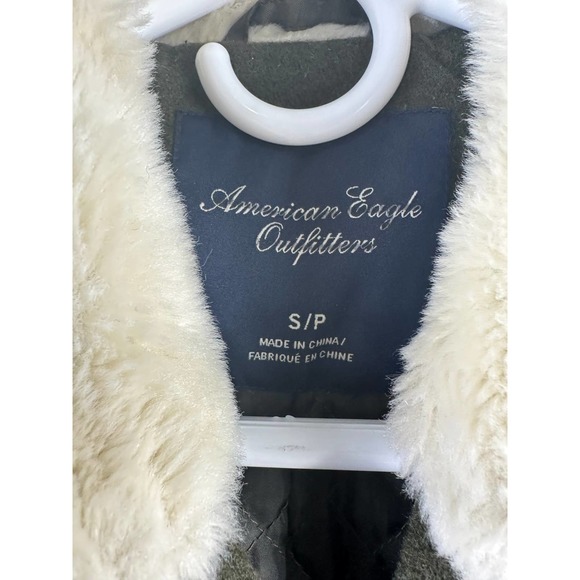 American Eagle‎ Womens Moto Jacket Sz Small Dark Moss Green Wool Blend Faux Fur - Picture 9 of 12